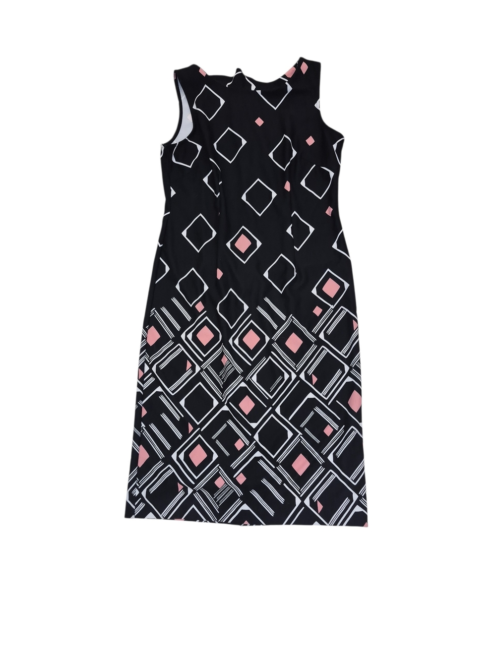Sleeveless Black Maxi Dress with Pink & White Geometric Print